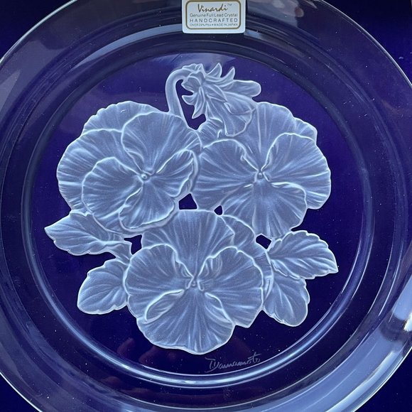 Vinardi Signed by Artist T. Yamamoto Handcrafted Lead Crystal Pansy Flower Plate - Picture 3 of 10